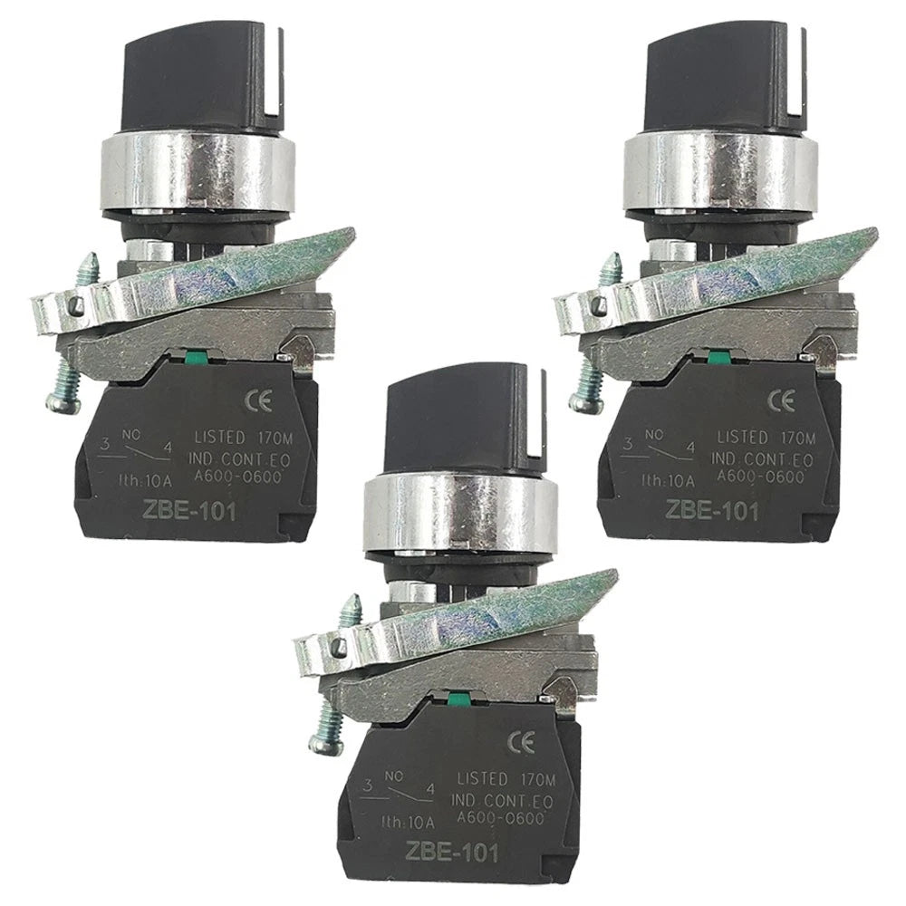 3Pcs Selector Switch Metal Black 22mm 2 Positions Stay Put for Automotive