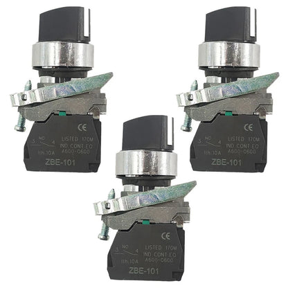 3Pcs Selector Switch Metal Black 22mm 2 Positions Stay Put for Automotive