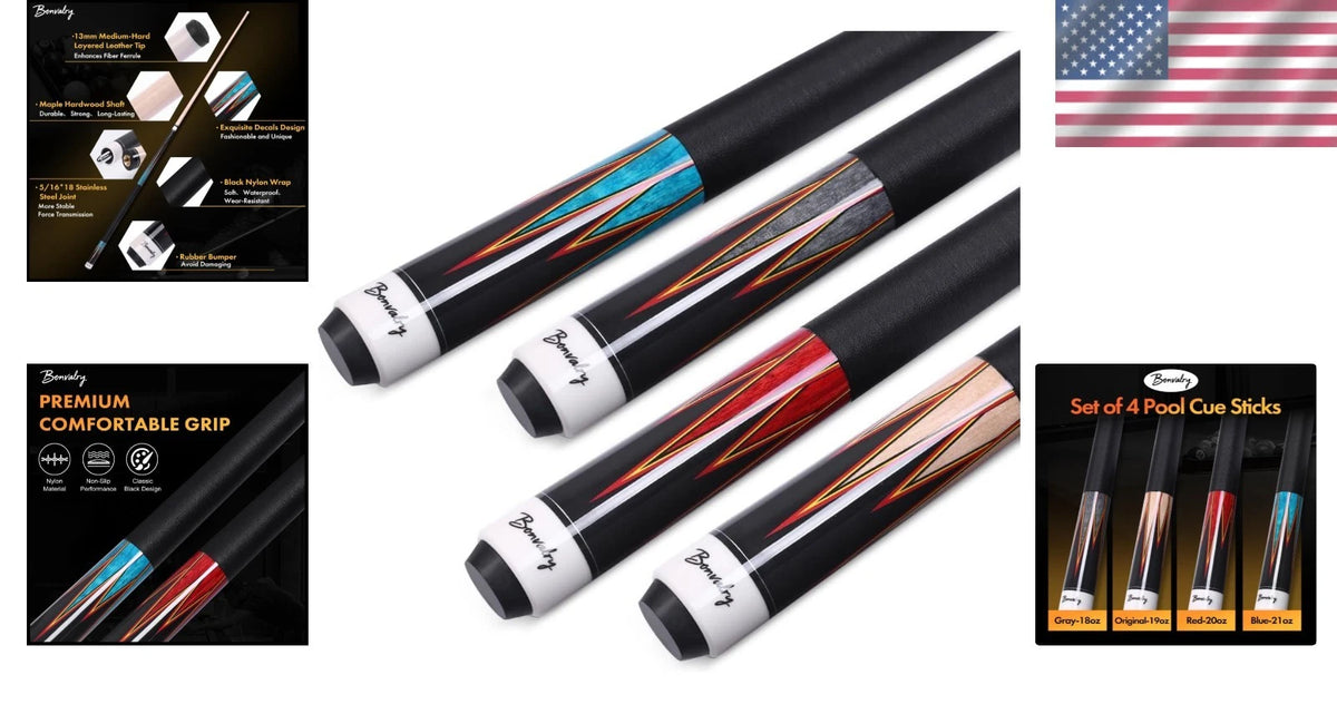 Set of 4 Professional Pool Cues for Maple Cues