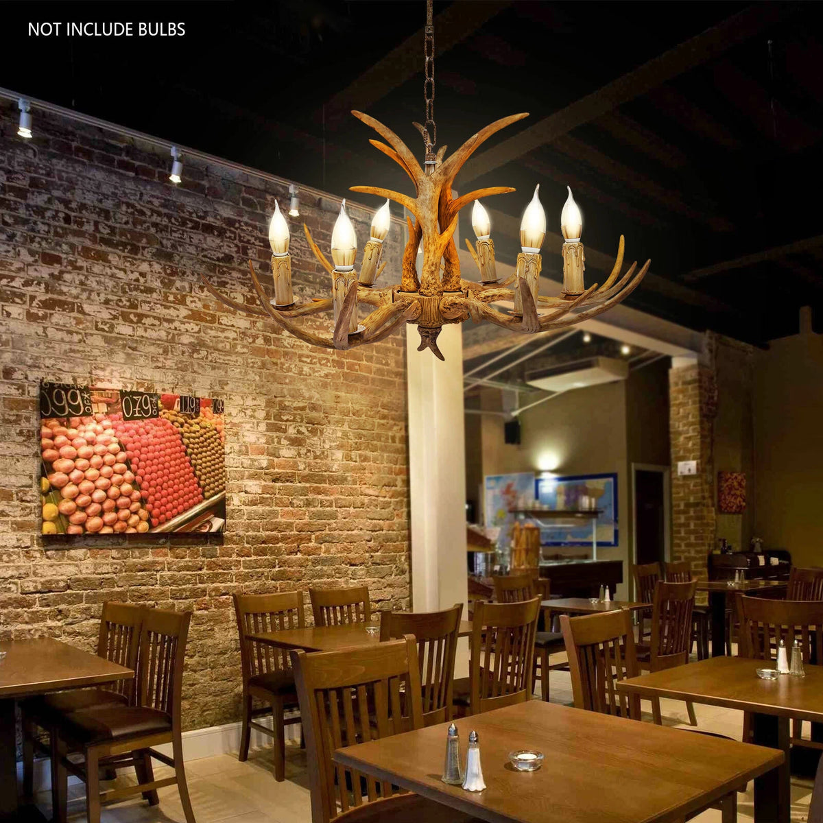 6-Lights Rustic Deer Horn Antler Chandelier Pendant Light Ceiling Lamp