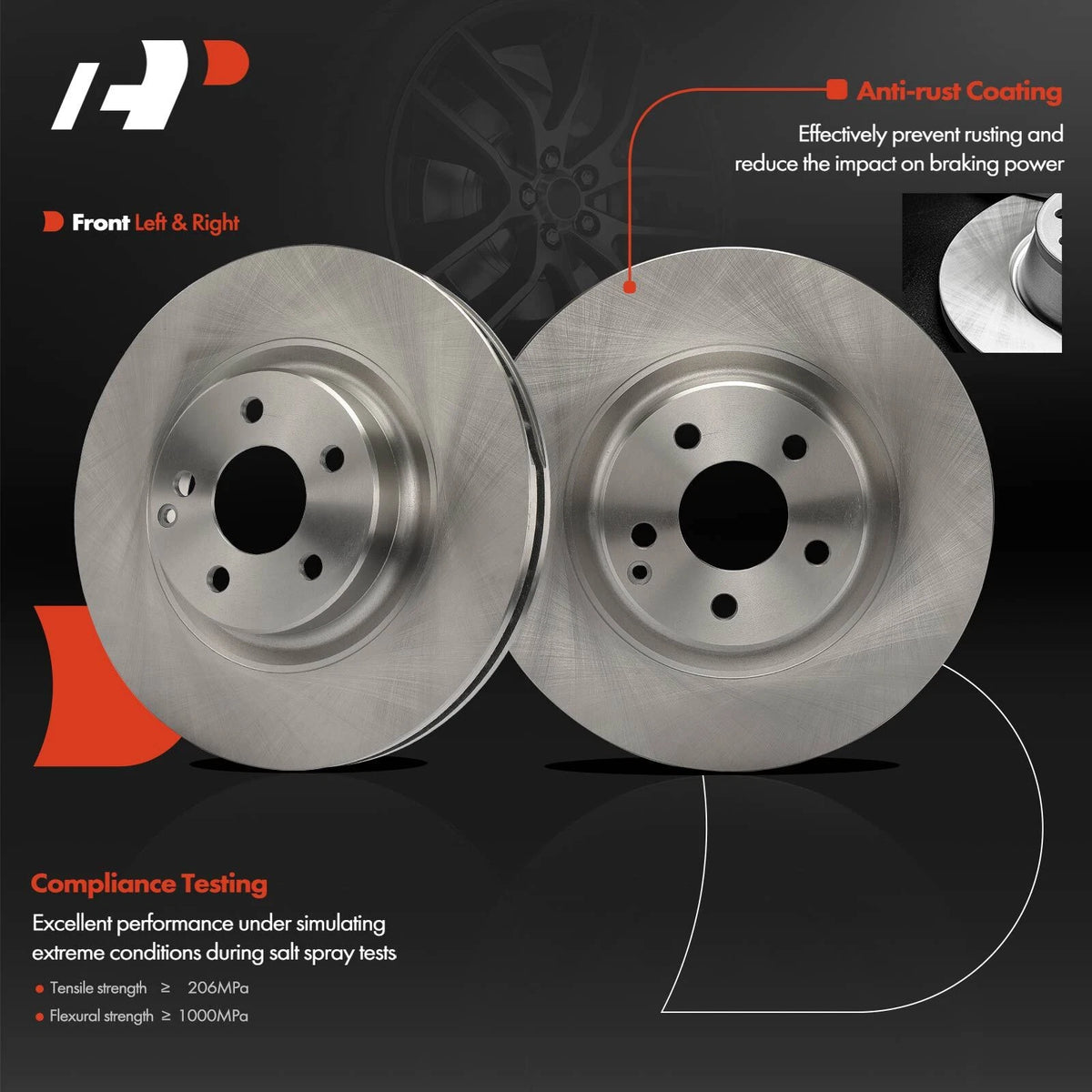 Set of 2 Front Disc Brake Rotors & Ceramic Pads for Mercedes-Benz GLK250 (2013–2015) D1406, 12135080