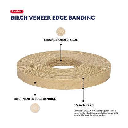 Birch Edge Banding 3/4 inch x 25 feet for Wood Veneer (No Specific Years)