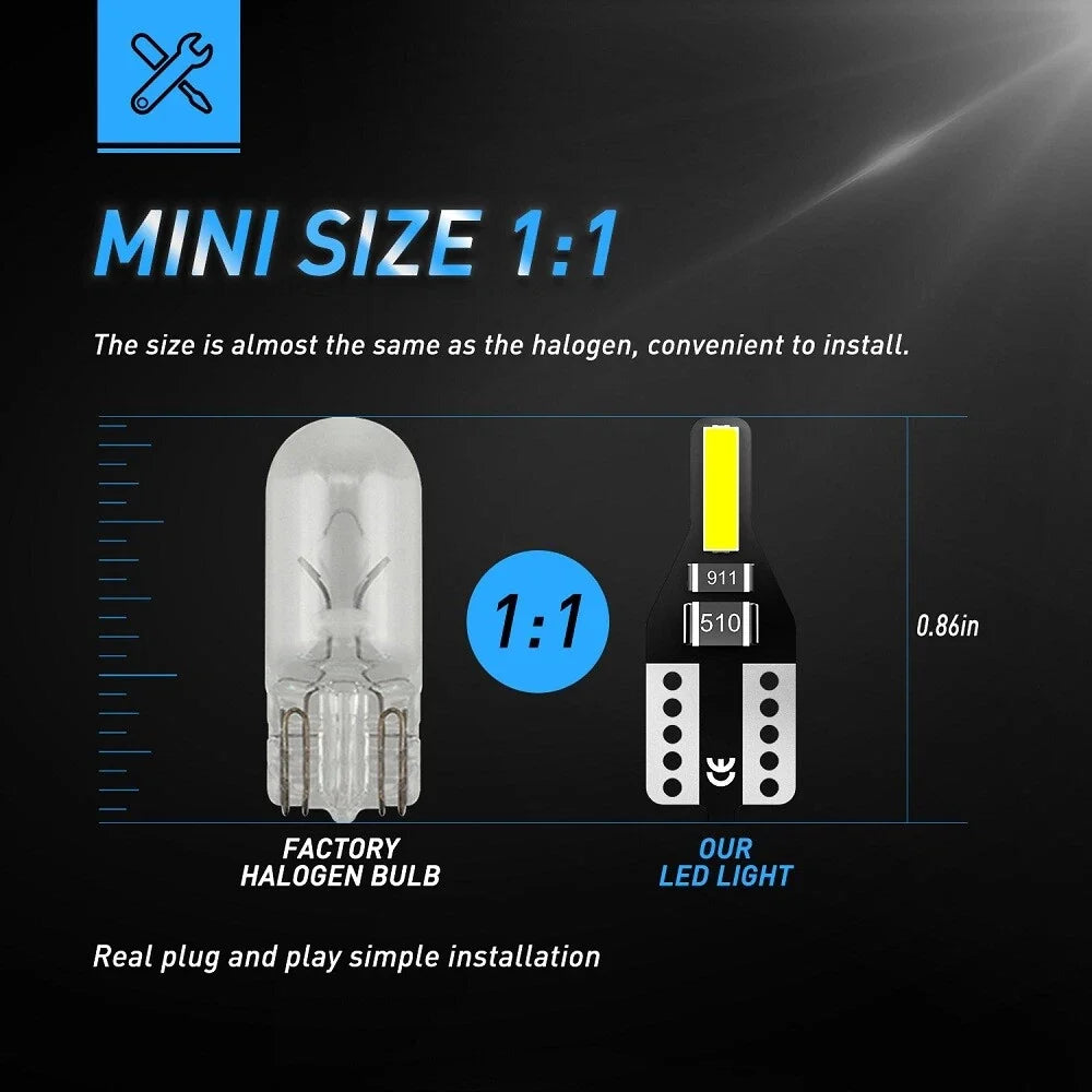 10x LED Light Bulb T10 194 2825 for Automotive (Universal Fit)