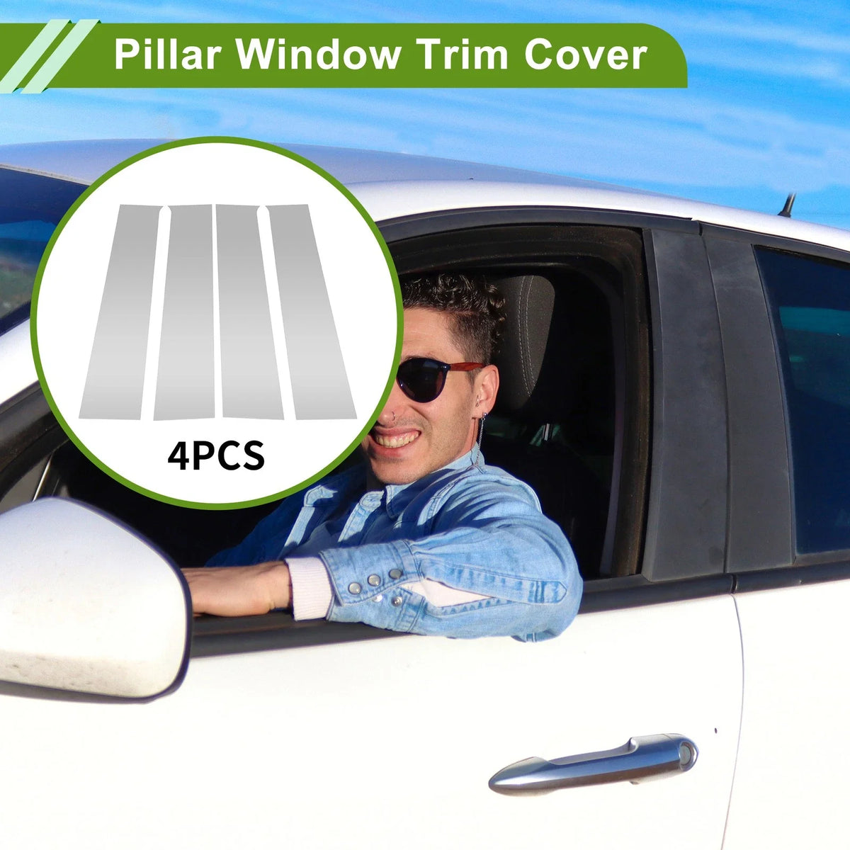 Set of 4 Door Pillar Window Trim for Chevy Silverado (2014–2019) Silver Tone