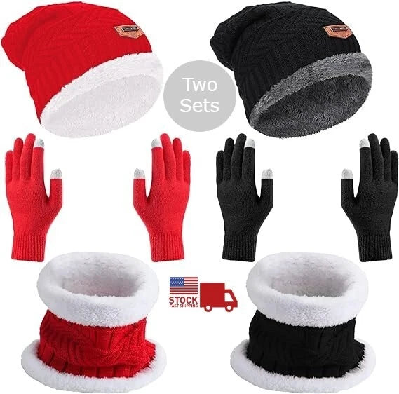 Touch Screen Gloves and Beanie Hat Scarf Set for Winter Wear