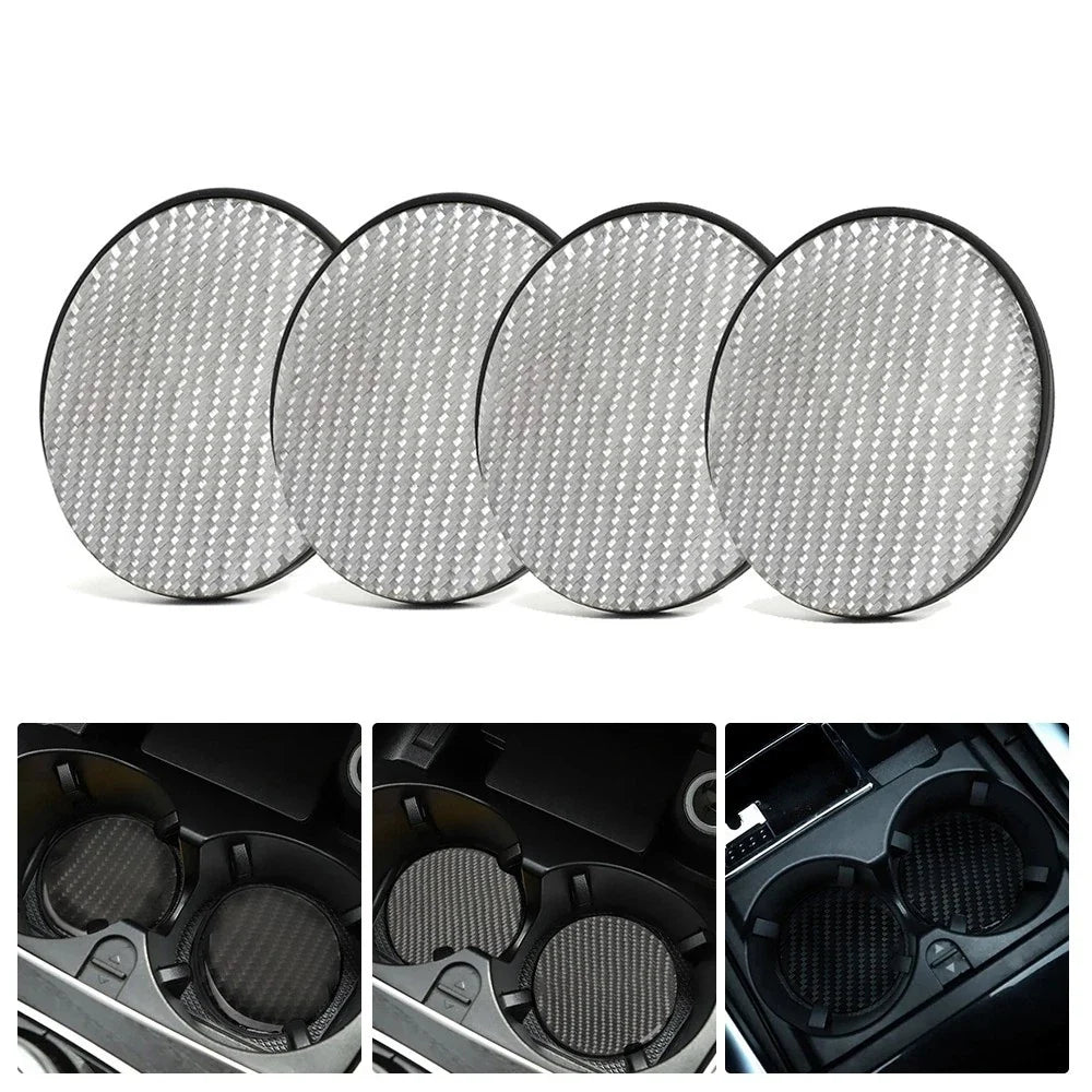 Set of 4 Carbon Fiber Cup Holder Pads for Universal Vehicles (Non-Slip)