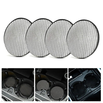 Set of 4 Carbon Fiber Cup Holder Pads for Universal Vehicles (Non-Slip)