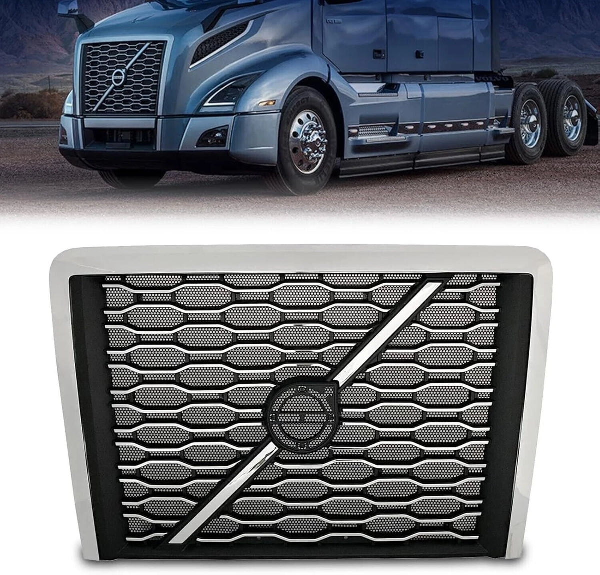 Chrome Hood Grille with Bug Screen for Volvo VNL (2018–Present) Rep: AGO-84724159