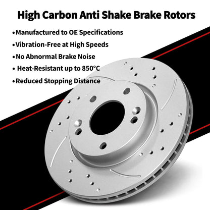 Front Drilled Slotted Rotors & Ceramic Brake Pads Kit for Scion tC (2005–2010)