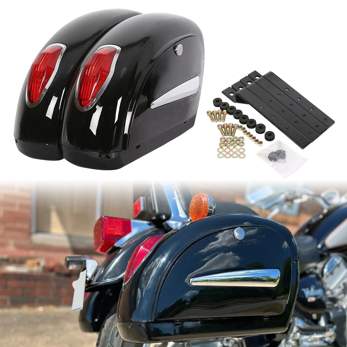 Universal Motorcycle Saddle Bags for Honda, Harley, Yamaha (Black)
