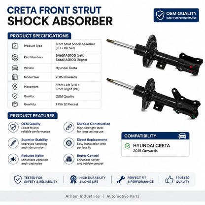 Front Strut Shock Absorber Set for Hyundai Creta (2015–2023) 54651A0100 54661A0100