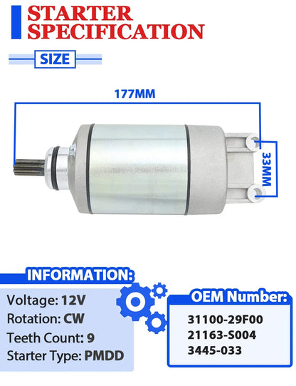 Starter Motor for Arctic Cat ATV 400 DVX (2004–2008) with Relay