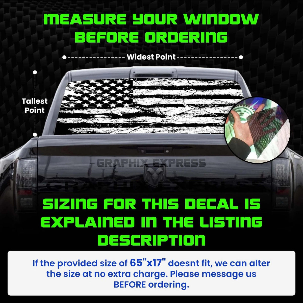 American Flag Back Window Graphics for Truck (Black & White)