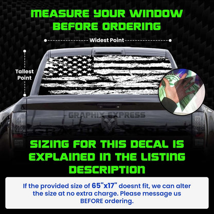 American Flag Back Window Graphics for Truck (Black & White)