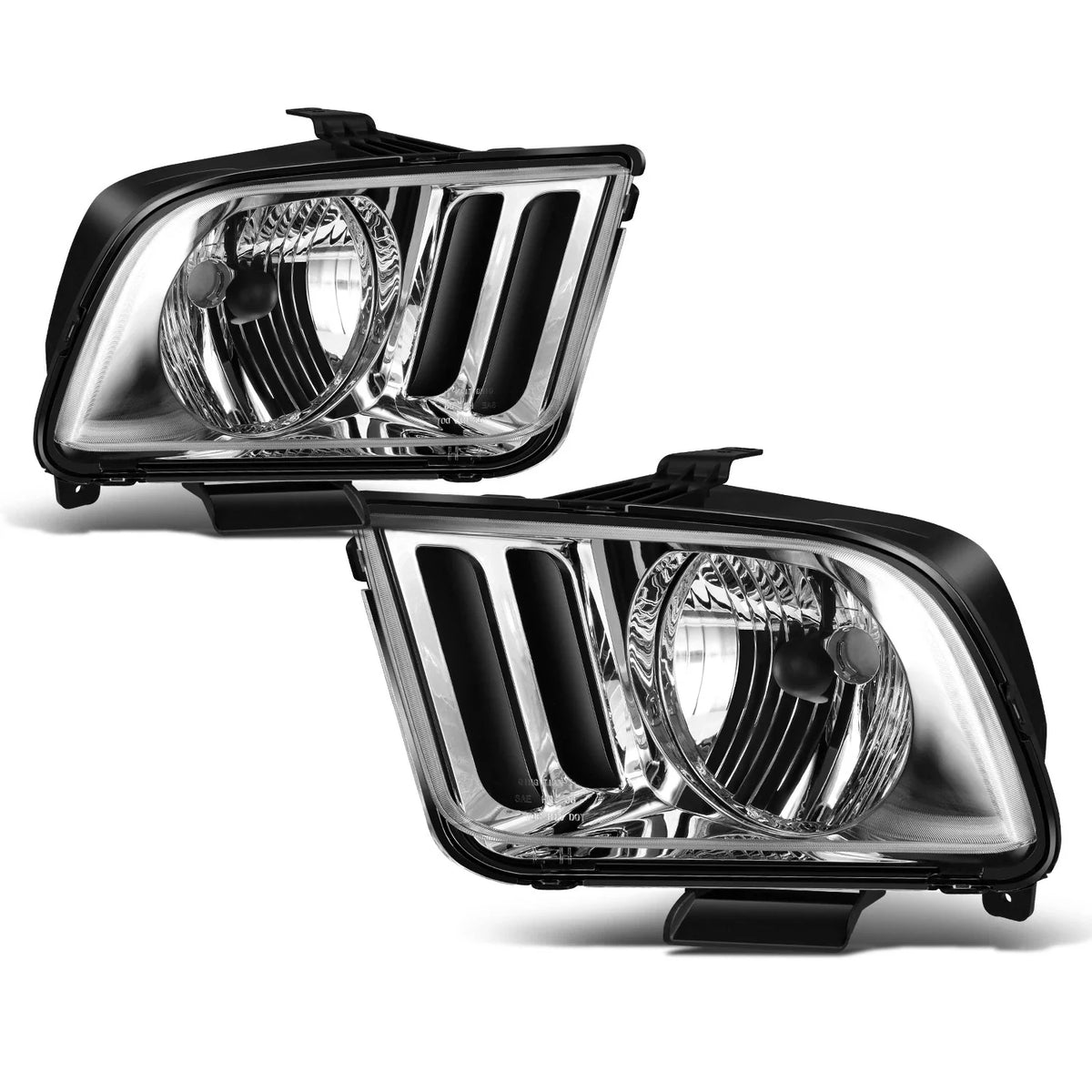 Chrome Housing Headlight Clear Corner Signal Lamps Pair for Ford Mustang (2005–2009)