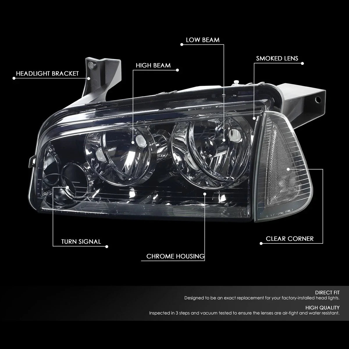 Smoked/Clear Signal Turn Signal Headlights for Dodge Charger (2006–2010)