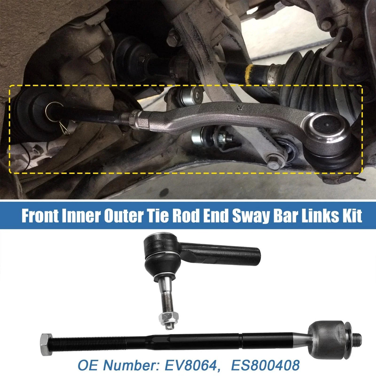 Set of 4 Front Inner Outer Tie Rod End Links EV80645 ES800408 for Dodge Caliber (2007–2012)