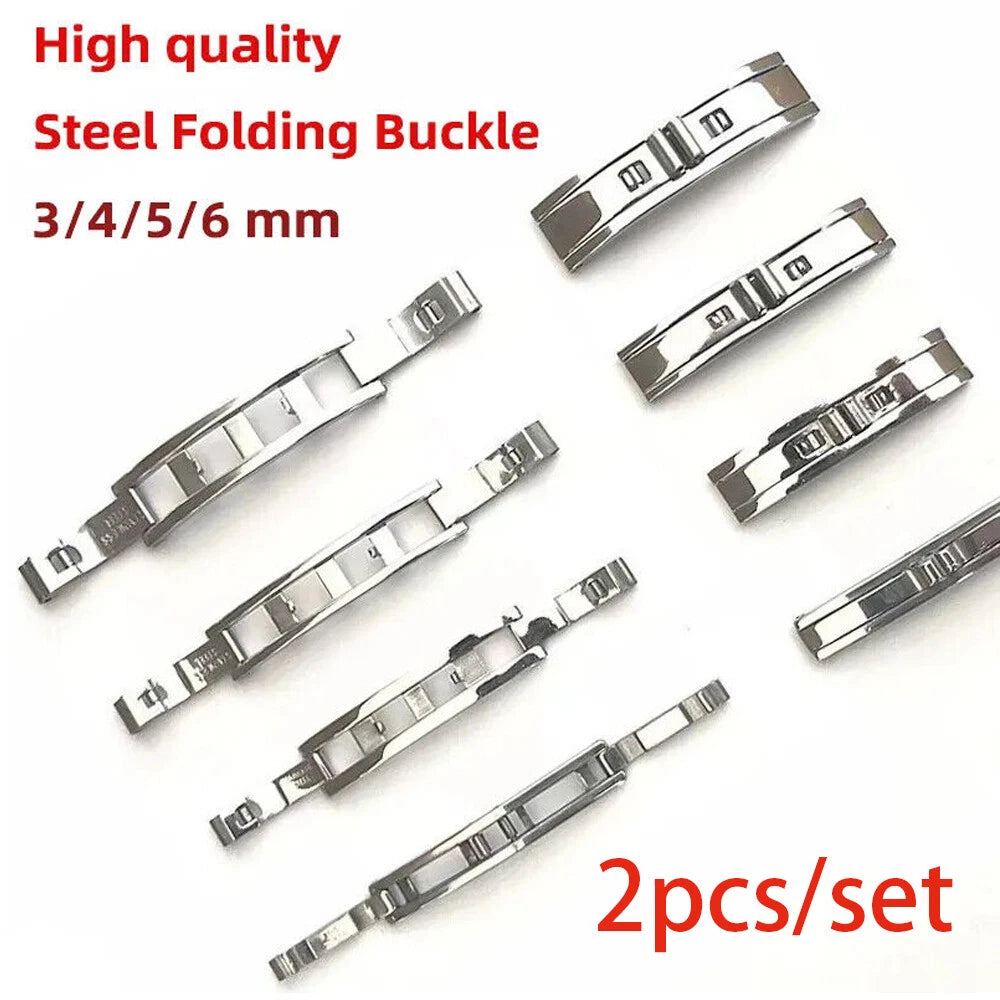 2PC Stainless Steel Watch Buckle Double Pull Folding Clasp