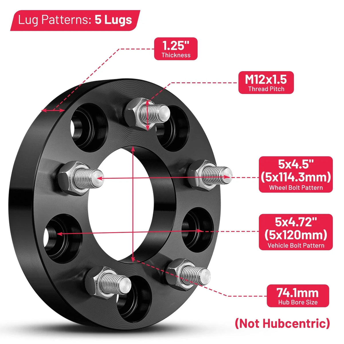 1.25" 5x120 to 5x114.3 Wheel Adapter for GMC Jimmy (1995–2002)