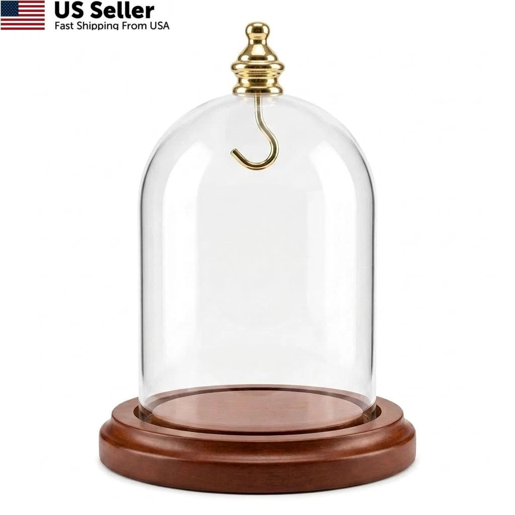 3X 4 Pocket Watch Glass Display Dome Cloche with Gold Knob and Hook