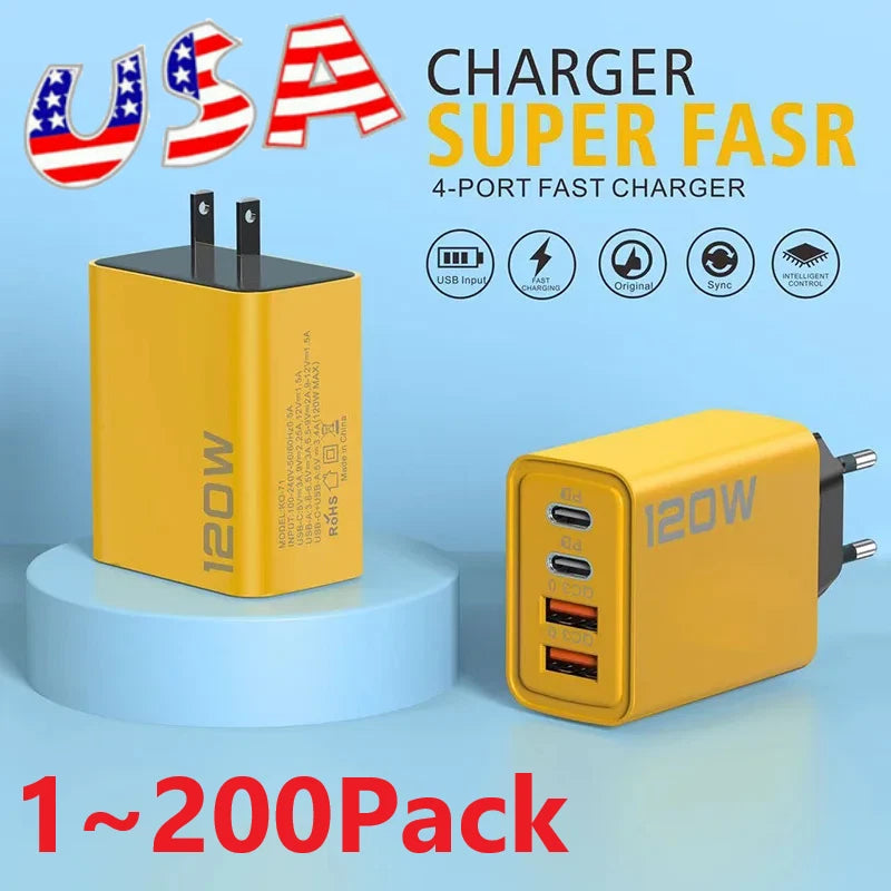 4-Port USB C Fast Wall Charger Block for All Cell Phones and iPads