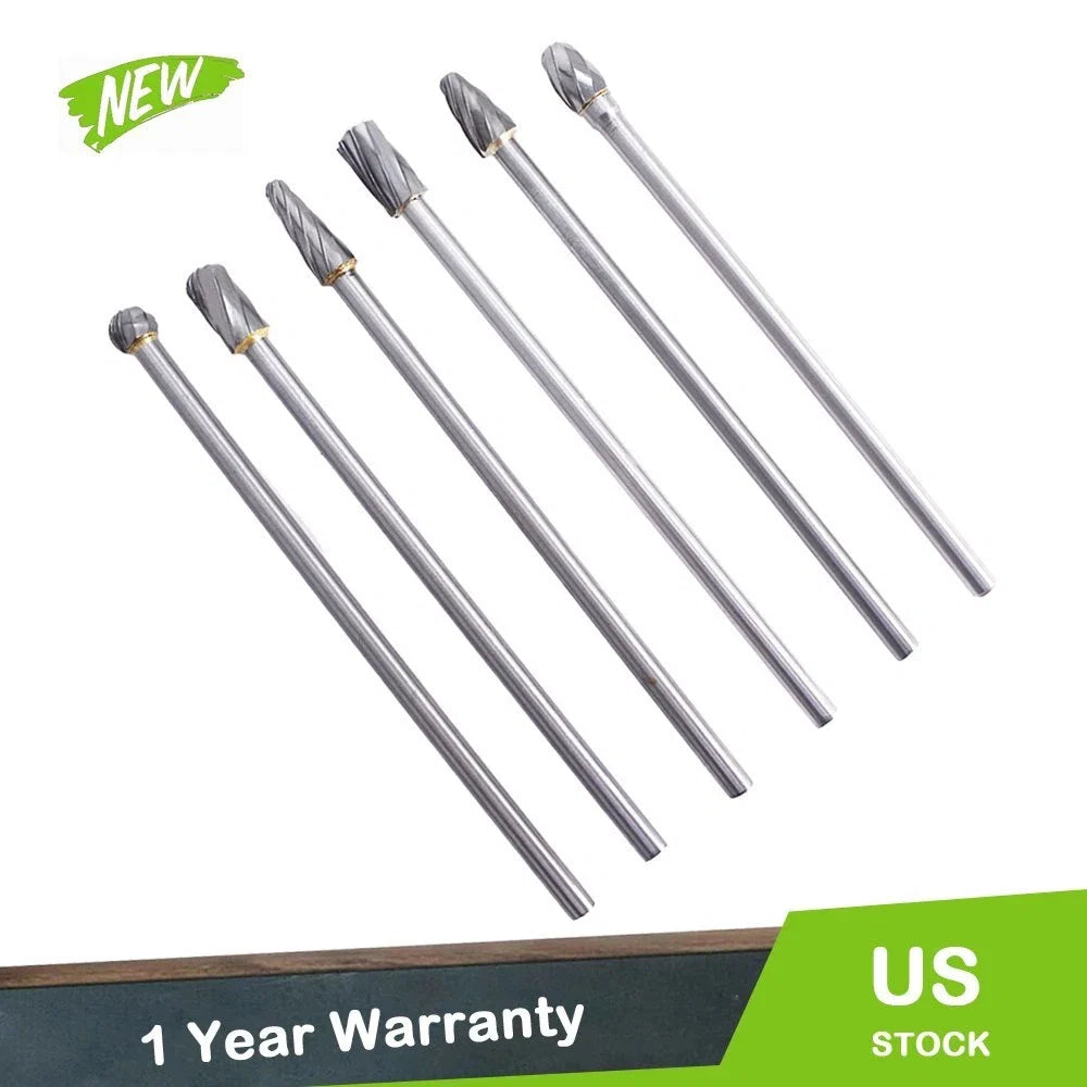 6pcs 10mm Rotary Aluminum Cut Burrs 6mm 1/4" Shank Long Reach Carbide
