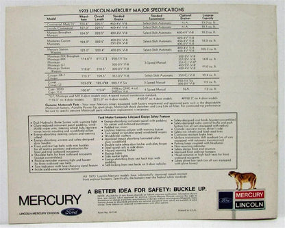 Sales Brochure for Lincoln Mercury Continental Mark IV Marquis Monterey Cougar (1973)