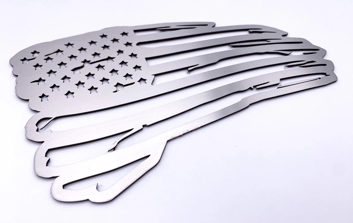 Distressed American Flag Decal Emblem Brushed Stainless Steel for Jeep Wrangler (2007–2018)