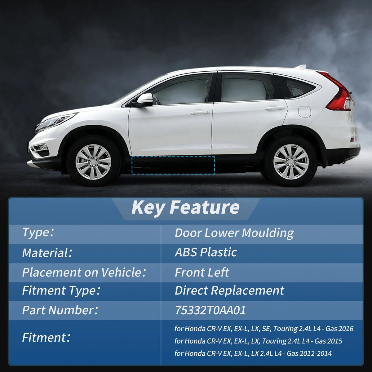 Front Left Door Lower Trim Garnish for Honda CR-V 2.4L (2012–2016) No.75332T0AA01