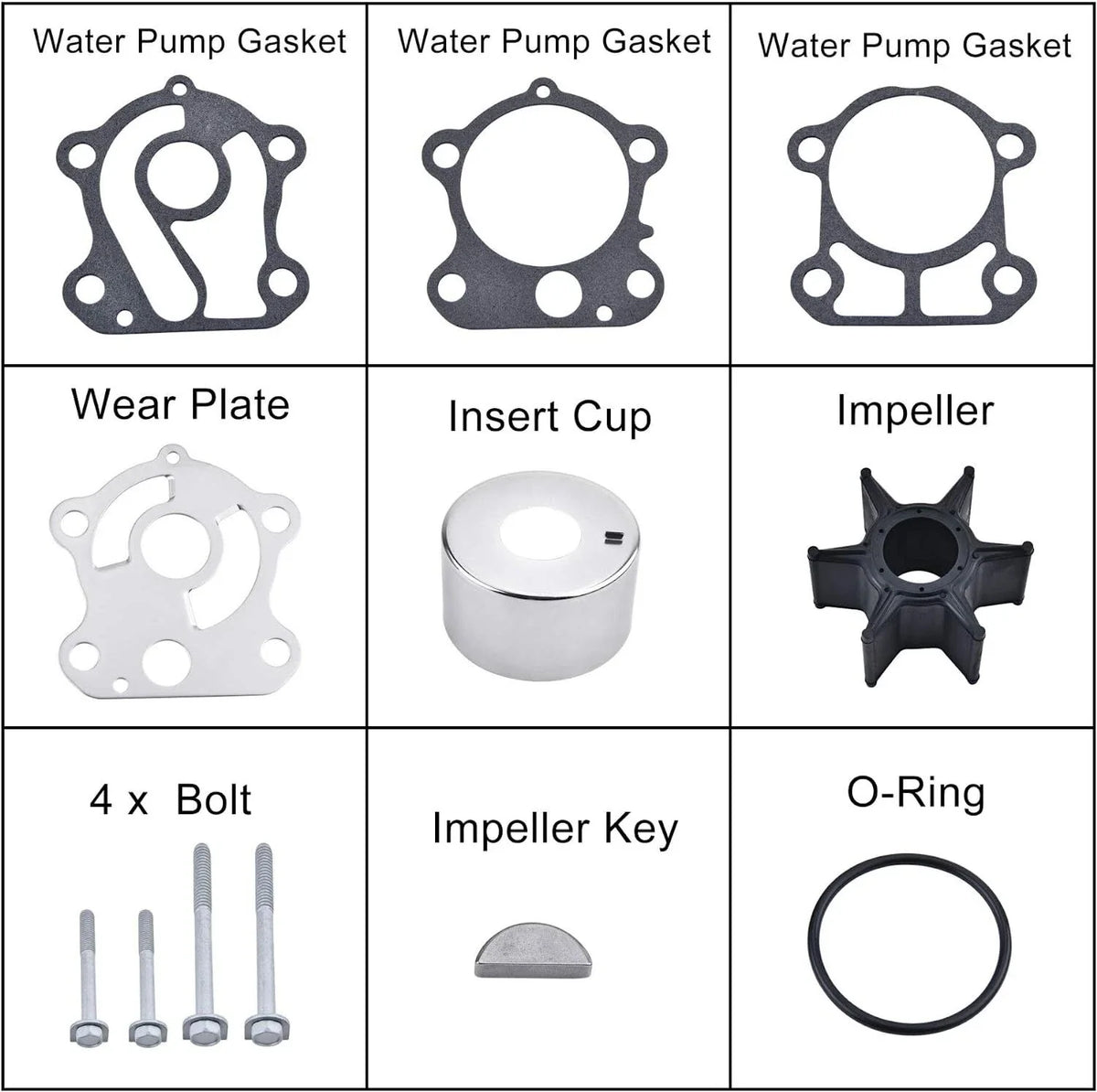 Water Pump Impeller Repair Kit for Yamaha Outboards 75 80 90 100HP (67F-W0078-00-00)