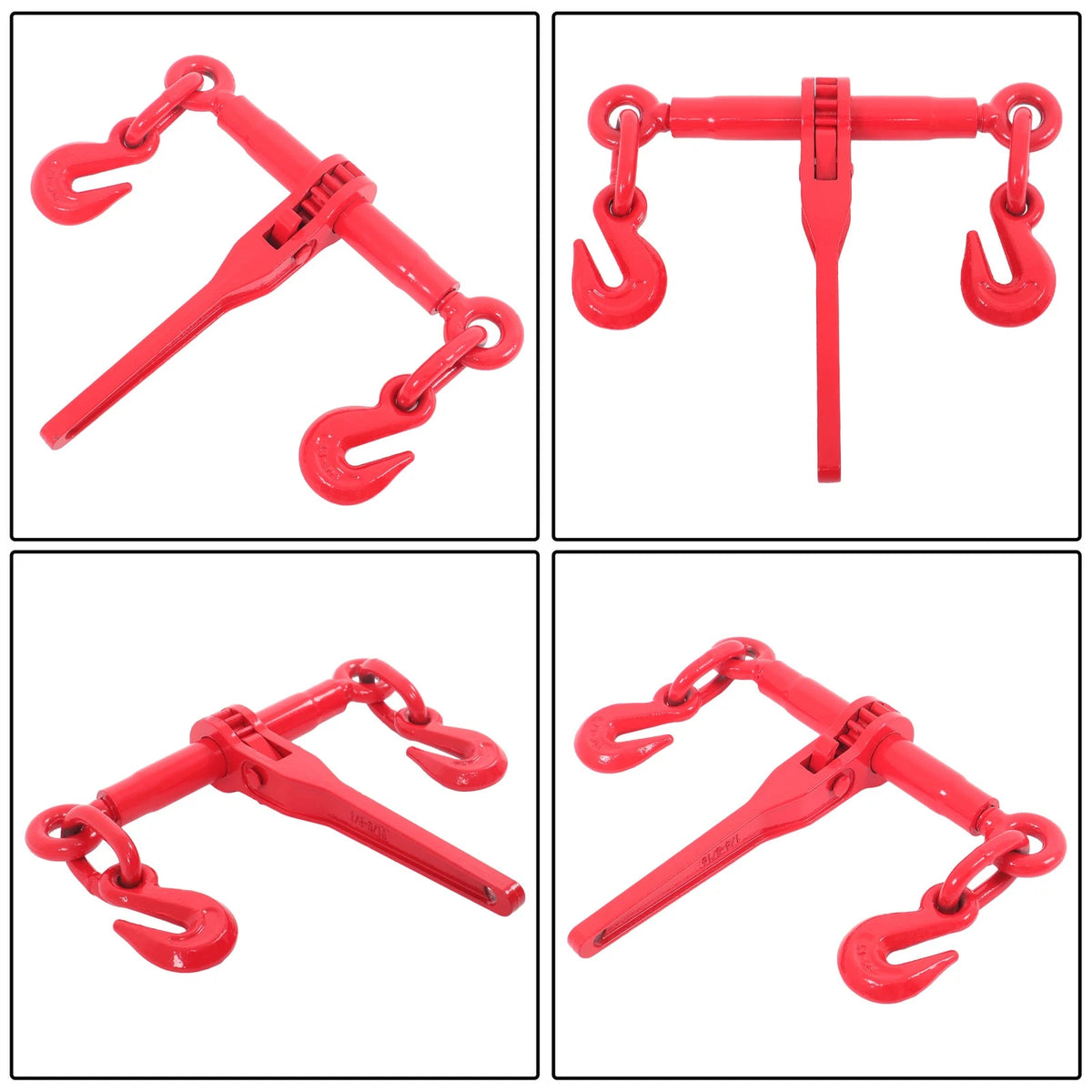 Set of 2 G70 Adjustable Chain Binders with Grab Hook 7800lbs 1/4in-5/16in Steel Red