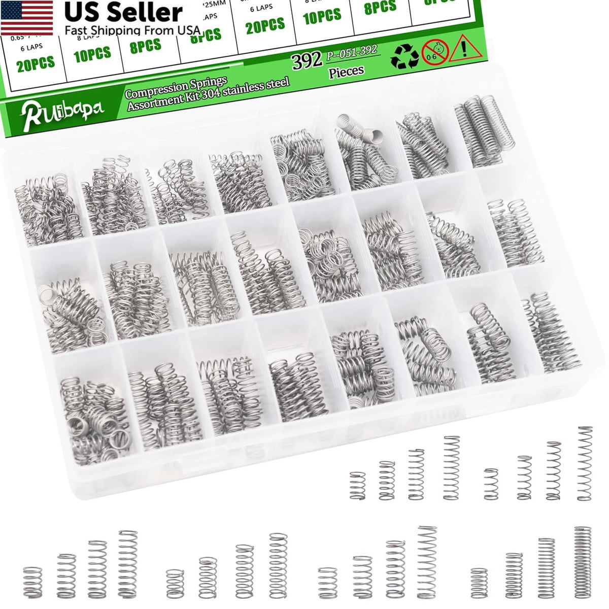 392 PCS Springs Assortment Kit for Various Applications (304 Stainless Steel)