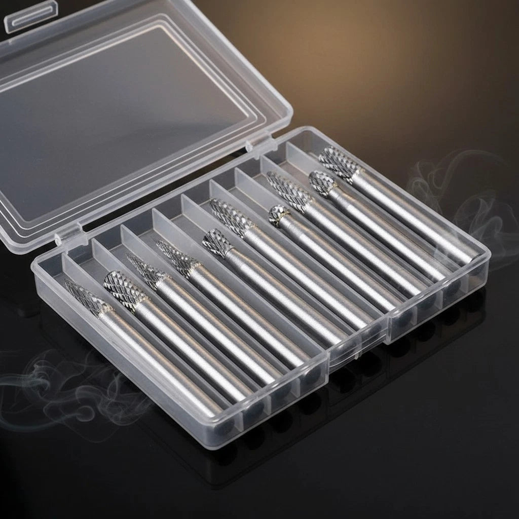 10Pc Tungsten Carbide Burr Set 1/4 Shank Double Cut Rotary Cutting Burr