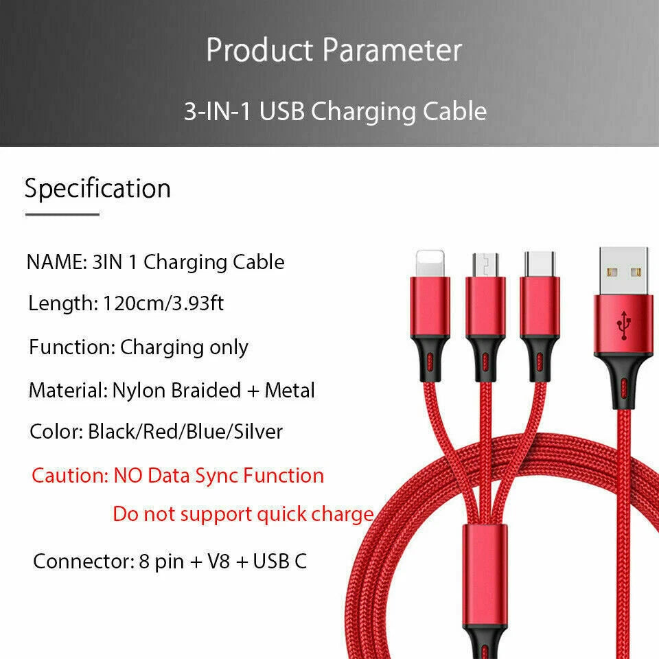 3 in 1 Fast USB Charging Cable for Universal Devices