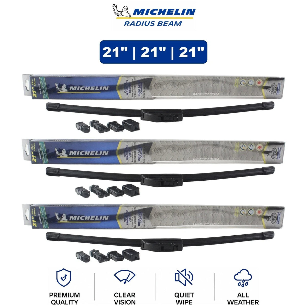 Set of 3 Michelin Radius Beam Wiper Blades for Audi 5000 (1984–1988)