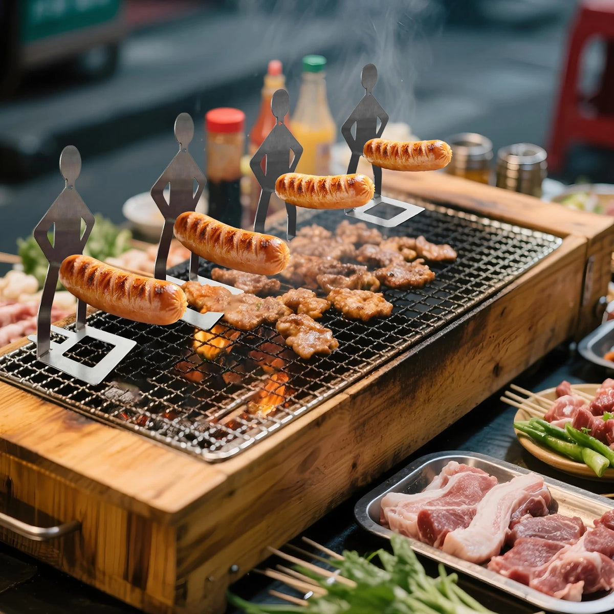 Set of 4 Stainless Steel Hot Dog Holders for Grilling and Camping