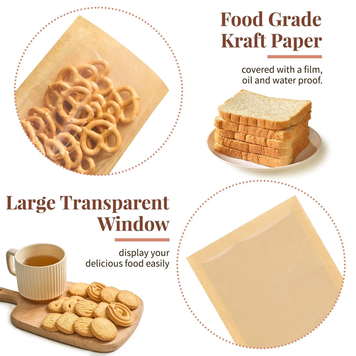 100 Pack Heat-Sealable Cookie Bags with Window for Small Treats