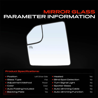 Heated Driver Power Mirror Glass for Ford F-150 (2015–2018) FL3Z17K707AF, FO1324140