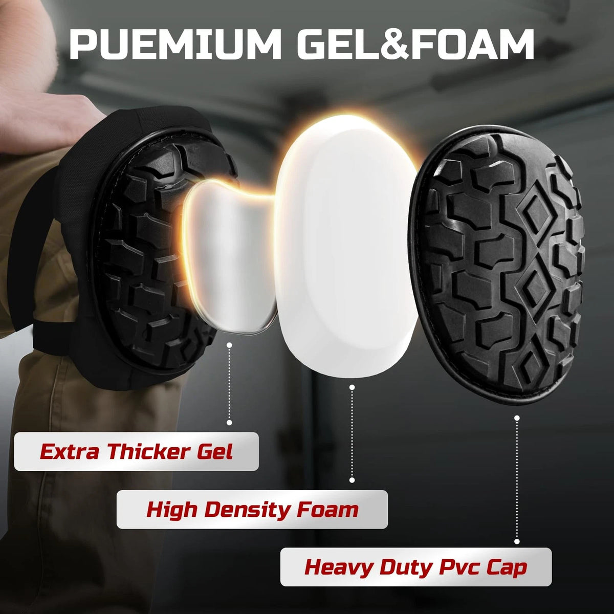Knee Pads for Work Construction (One Size, Black)