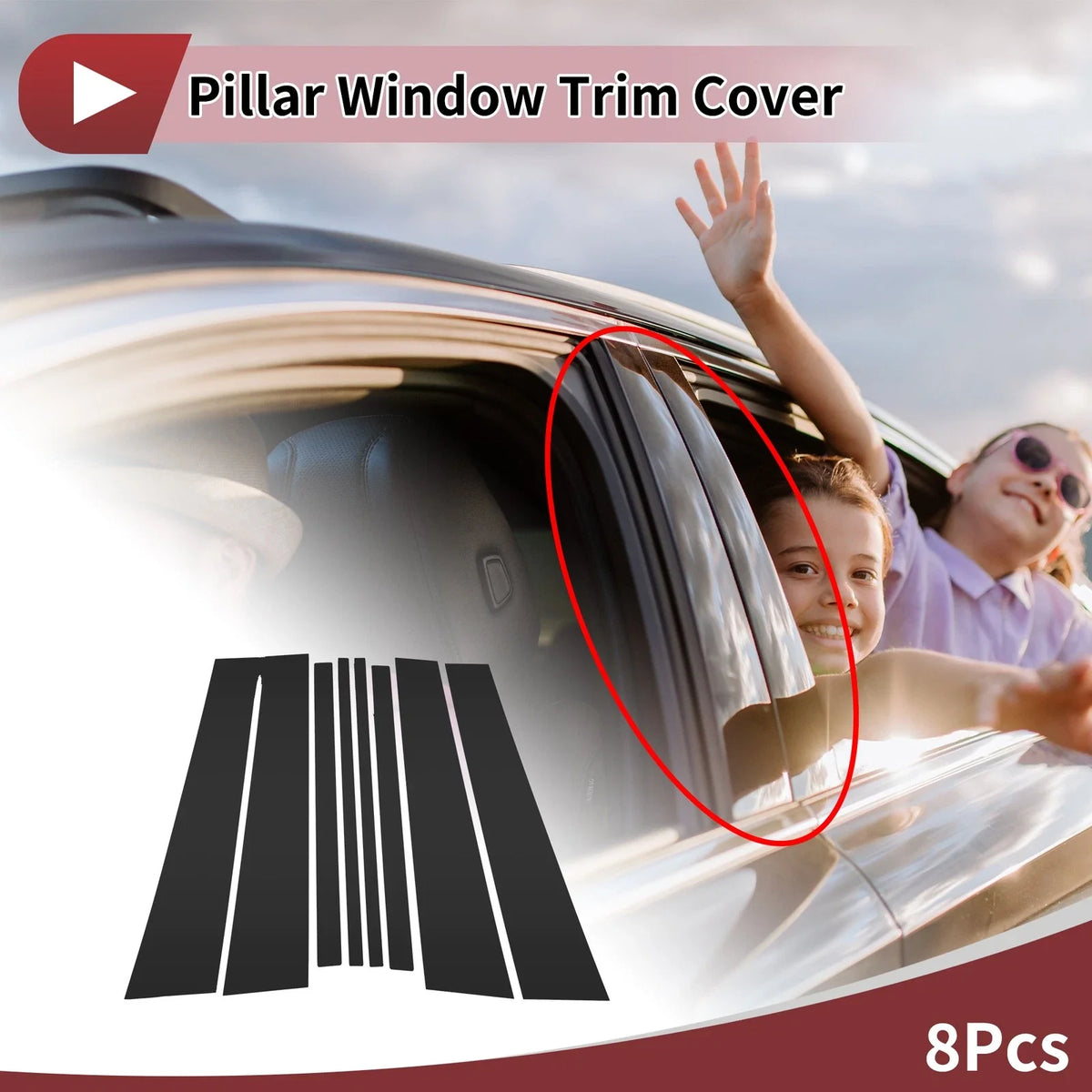 Set of 8 Black Door Pillar Window Trim for Lexus LX570 (2007–2013)