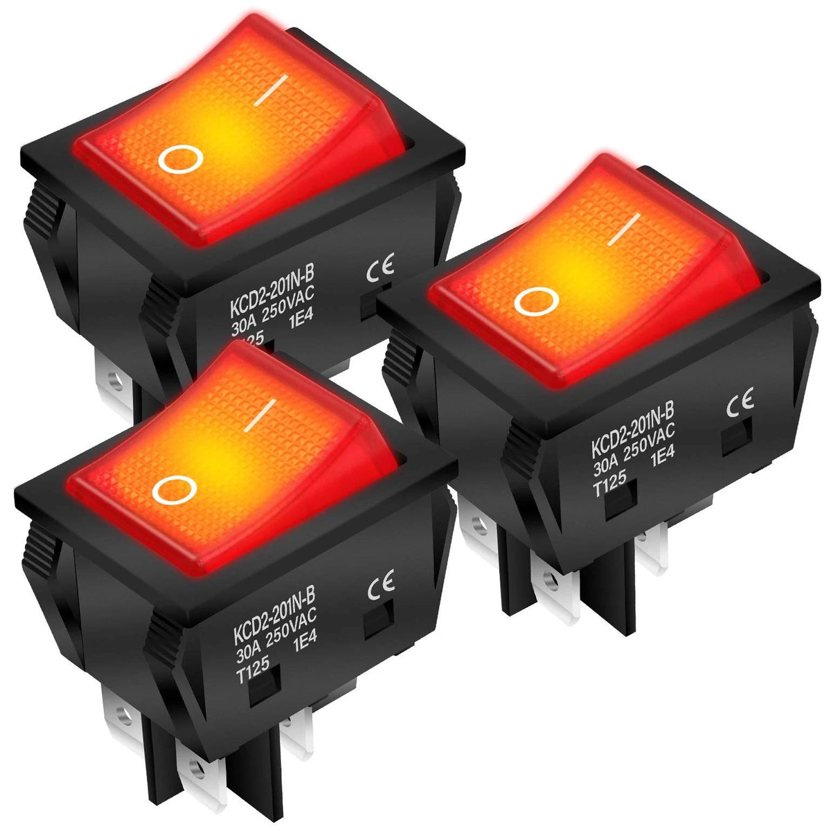 Rocker Switch DPST 4 Pin for KCD2 KCD4 (30A 250V) Red Lighted