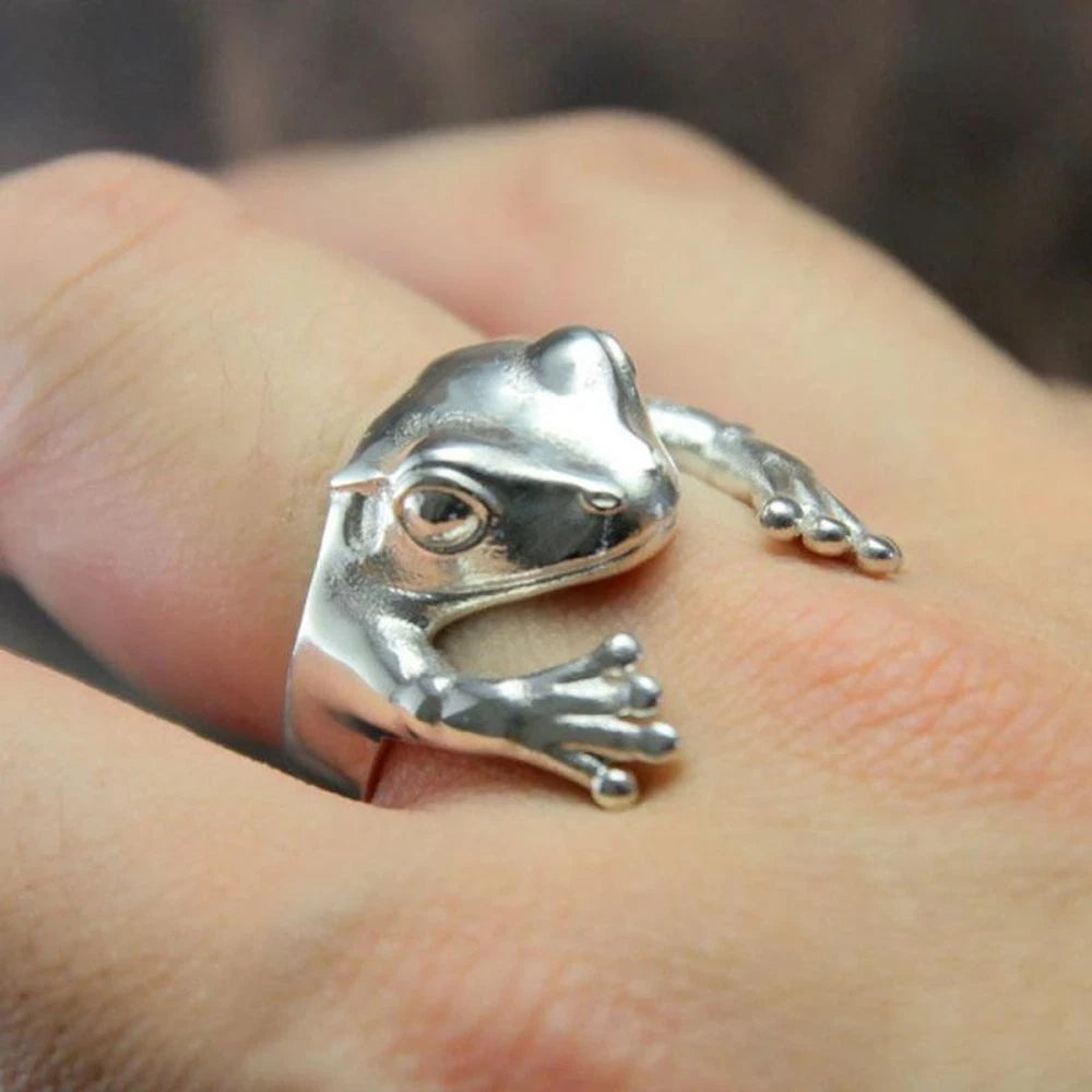 2X Open Ring Adjustable Size Cute Silver Frog Ring