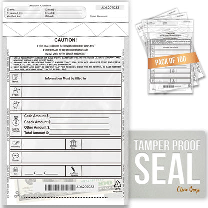 100 Pack Tamper Evident Bank Deposit Bags 9x12 for Secure Cash Cheque