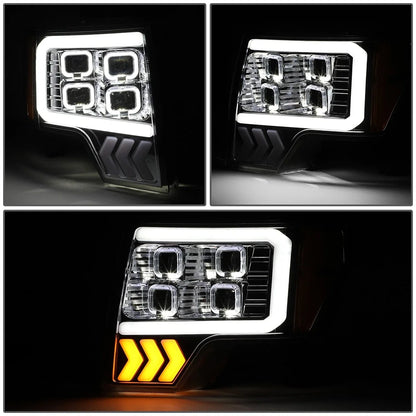 LED DRL Halo Chrome Amber Projector Headlights for Ford F-150 (2009–2014)