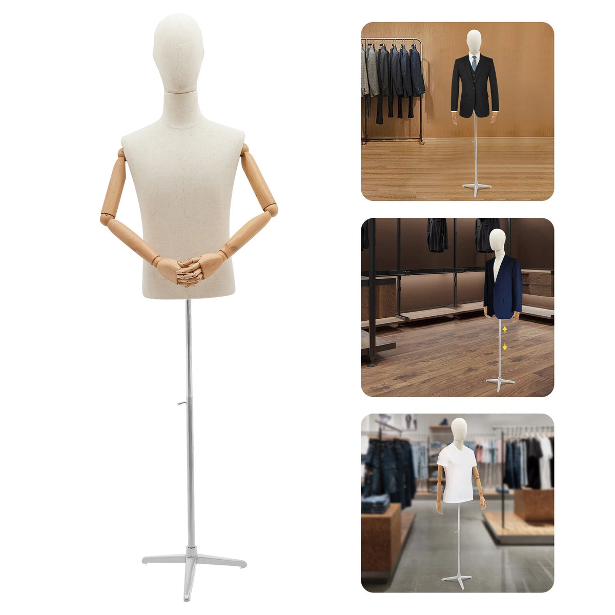 Male Mannequin Dress Form Torso with Stand for Clothing Display