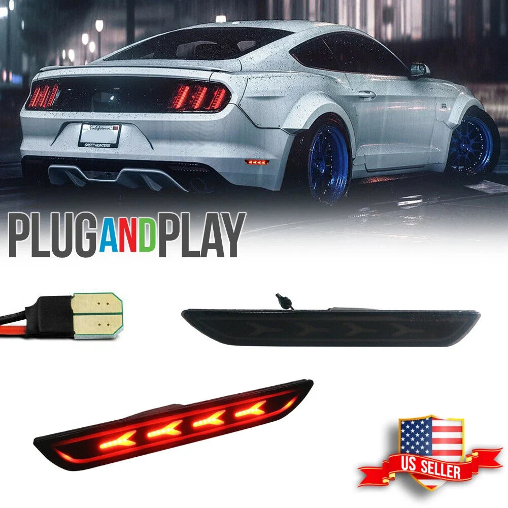 2X Smoked Lens Red Rear Side Marker LED Lights for Ford Mustang (2015–2021)