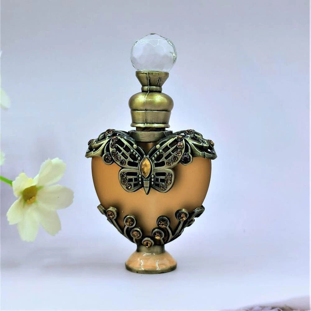 10ml Antique Perfume Glass Bottle - Refillable Crystal Metal Empty Gift