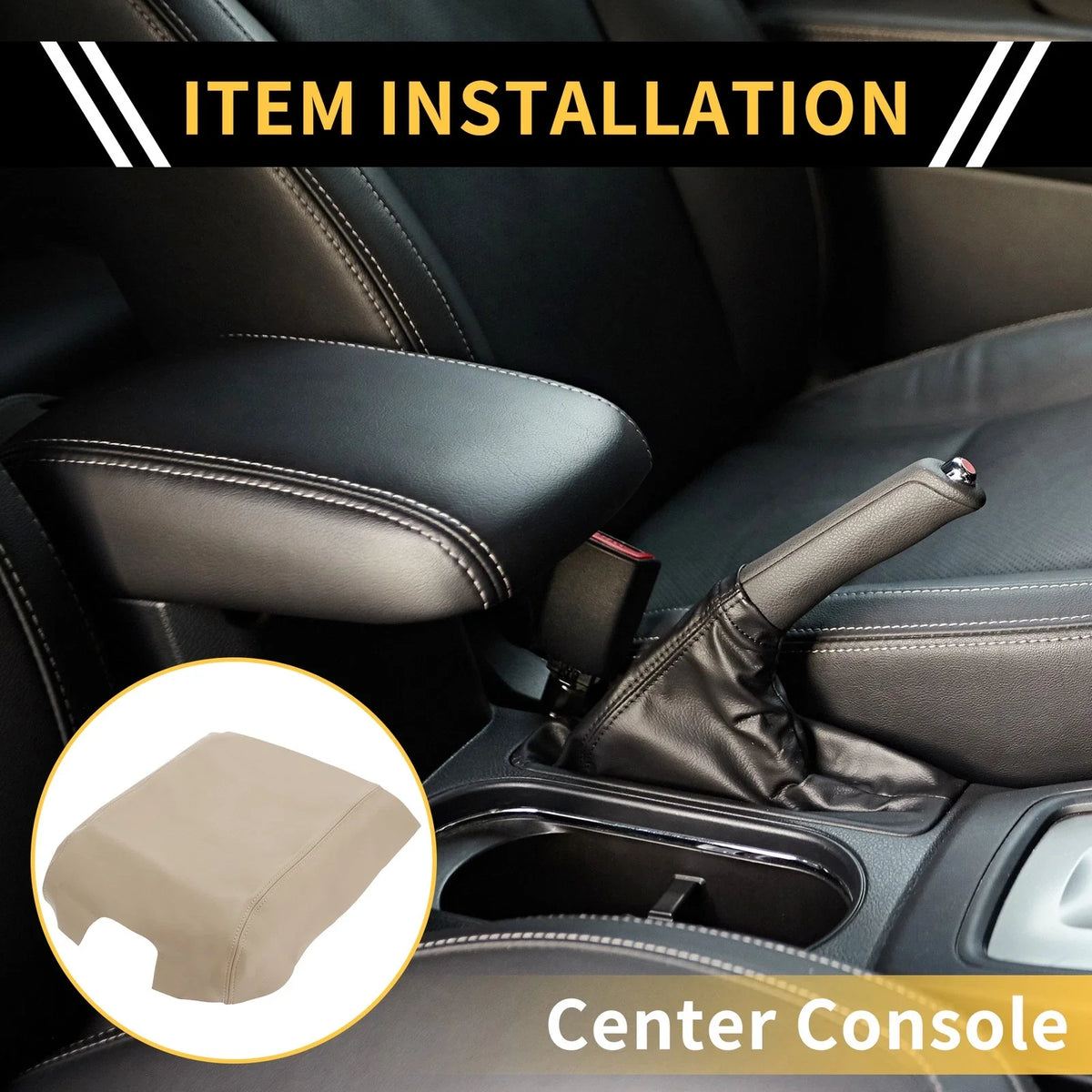 Console Lid Armrest Cover for Ford F-150 (2015–2020) Microfiber Leather Beige