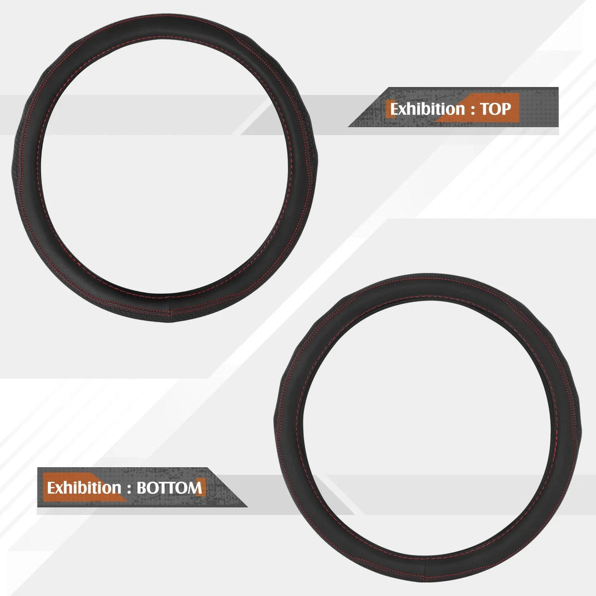 Steering Wheel Cover for Universal Fit (14.5-15") - Black Hexagon, Red Stitching