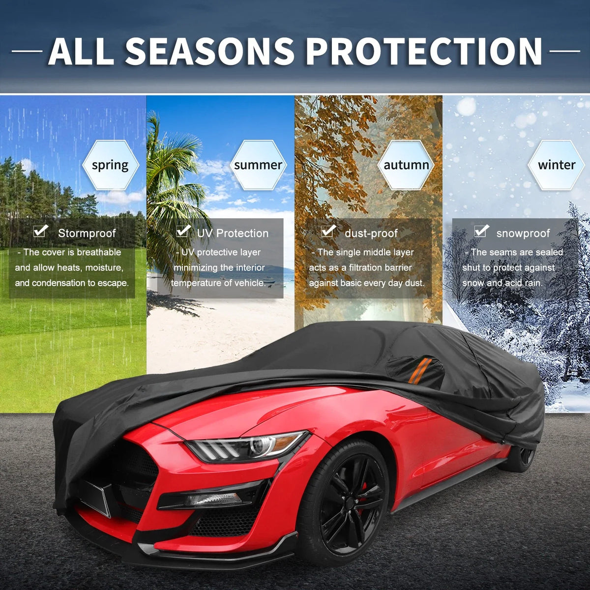 Waterproof Car Cover with Driver Door Zipper for Ford Mustang 